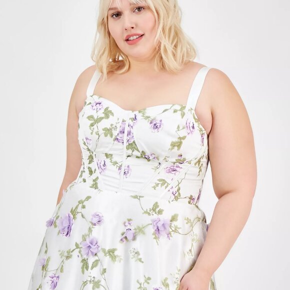 Say Yes Trendy Plus Size Floral Print Applique Gown Light purple 18W NEW - Picture 2 of 4